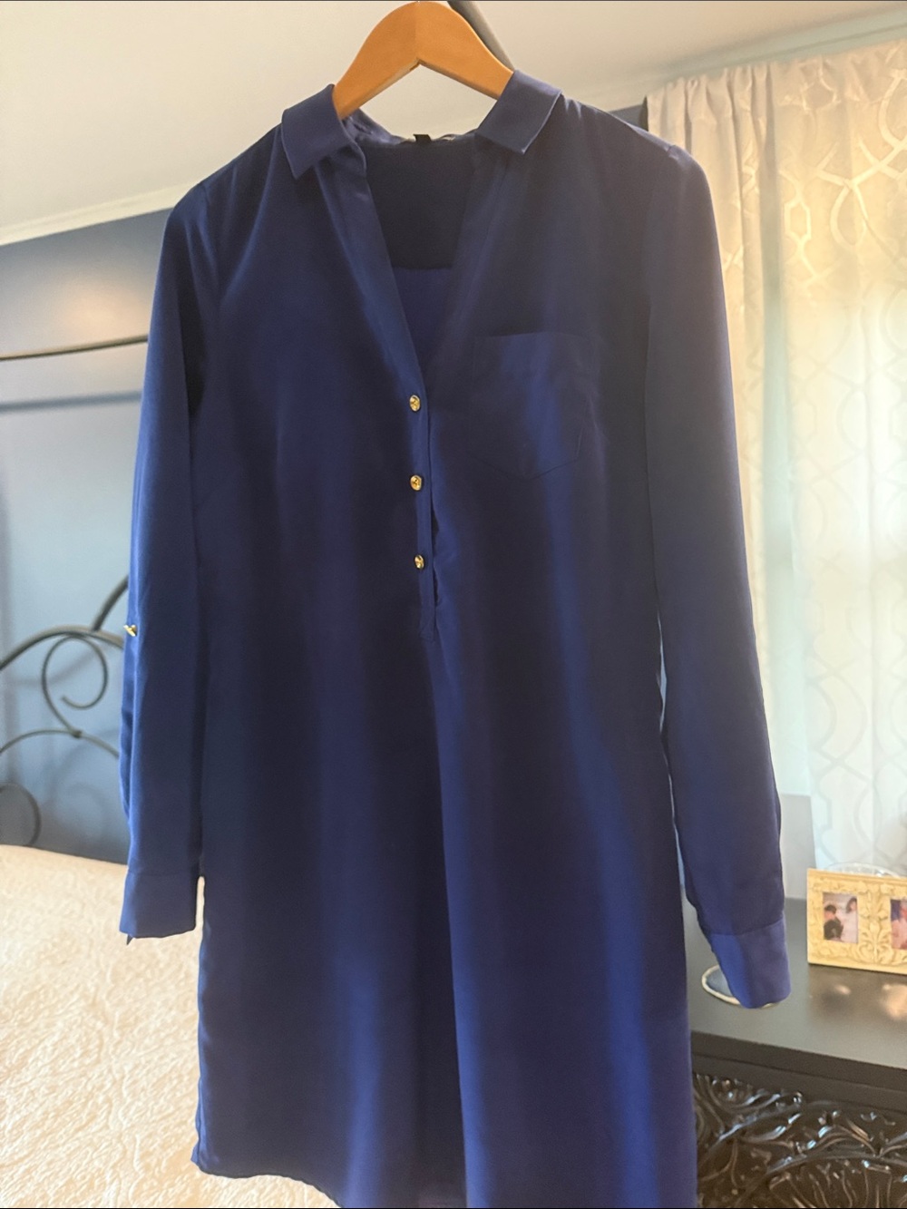 The Limited cobalt blue Ashton long-Sleeve Shirt Dress with Gold Buttons